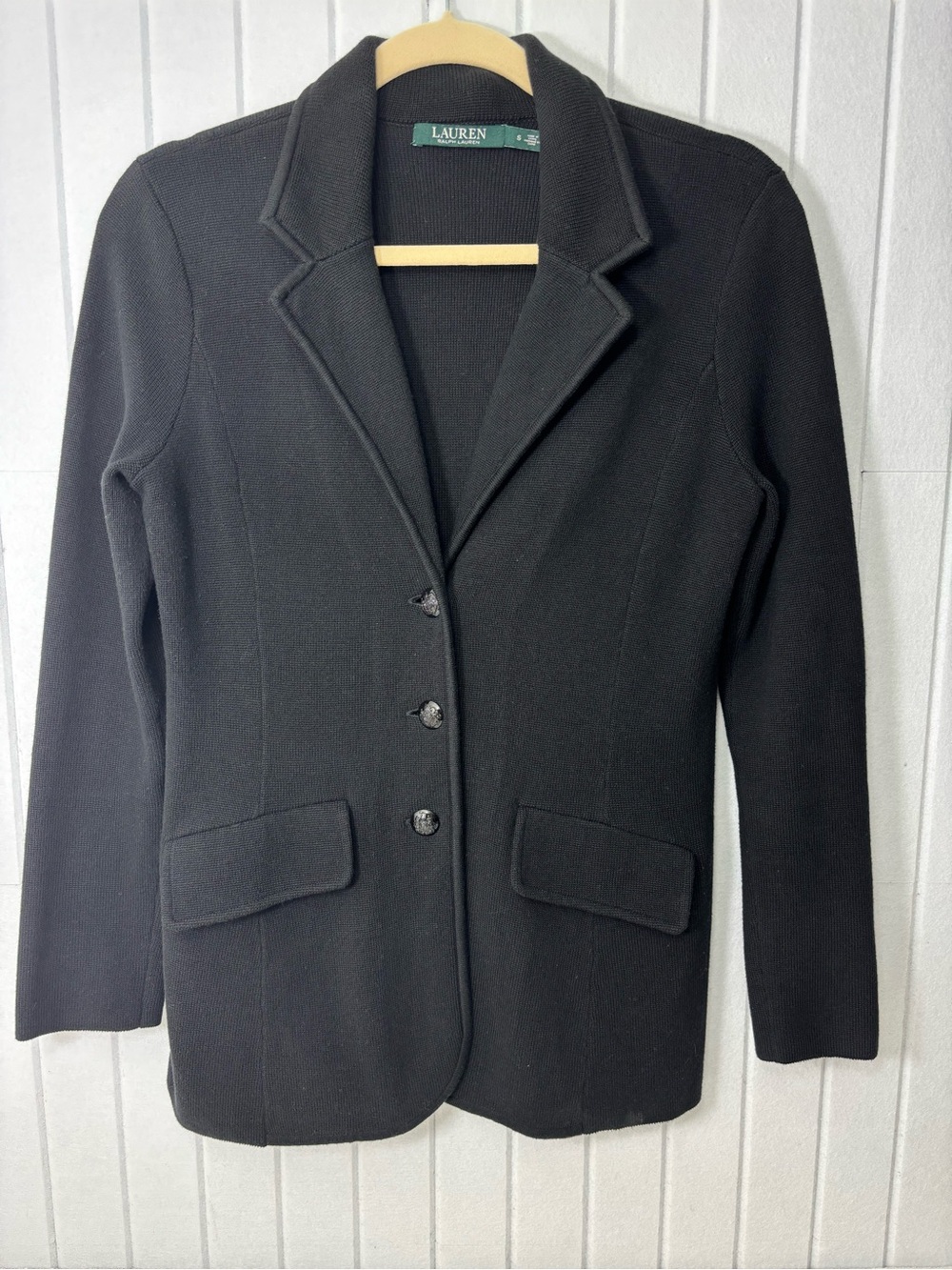 Lauren Ralph Lauren Black Cotton Sweater-Knit Blazer size S - Picture 5 of 15